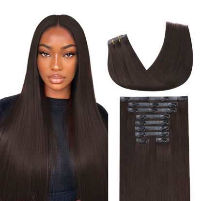 Picture of Lashey Seamless Clip in Hair Extensions Human Hair 130g 9pcs #2 Dark Brown Straight 14 Inch Clip in Hair Extensions for Women Hair Extensions with PU Soft Invisi Edge