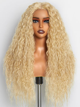 Picture of GORGIUS 613 Blonde Water Wave Wig Glueless Lace Front Wig, Crafted with Style-Archive™ Tech: Premium Fiber & Remy Human Hair Blend with Natural Hairline Pre Plucked Pre Cut Lace Wig