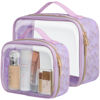 Picture of PACKISM Floral Texture Lace TSA Approved Toiletry Bag - 180° Opening Clear Makeup Bags in 2 Size, Clear Toiletry Bags with Handle, 0.5 mm Thick Non-deformable No Smell, Purple