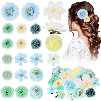 Picture of BBTO 21 Pieces Flower Hair Clip Rose Hair Clips Hair Barrettes for Women Flower Hair Accessories Boho Bride Claw Clip Hairpin Brooch Pin Headpiece for Wedding(Blue)