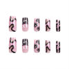 Picture of RUOKEXIN Square Press on Nails Medium Length Fake Nails with Glue Purple Acrylic False Nails with Brown Striped Love Heart Designs Glossy Gold Glitter Artificial Nails Fall Winter Stick on Nails 24Pcs