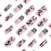 Picture of RUOKEXIN Square Press on Nails Medium Length Fake Nails with Glue Purple Acrylic False Nails with Brown Striped Love Heart Designs Glossy Gold Glitter Artificial Nails Fall Winter Stick on Nails 24Pcs