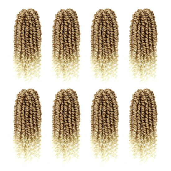 Picture of Bileaf Pre-twisted Passion Twist Crochet Hair 10 Inch 8 Packs Crochet Passion Twist, Pre Looped Short Passion Twist Hair Crochet Twist Braids Bohemian Twist Crochet Hair for Women Curly Ends T27/613