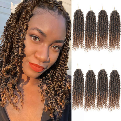 Picture of Bileaf Pre-twisted Passion Twist Crochet Hair for Women Girls Crochet 12 Inch Ombre Passion Twist Hair, Boho Passion Twists Hair Pre Looped Crochet Passion Twist Braids 8 Packs T30