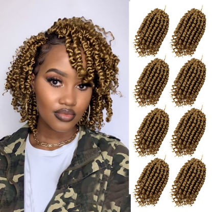 Picture of Bileaf 6 Inch Passion Twist Crochet Hair Pre Looped Passion Twist Hair 8 Packs, Pre-Twisted Short Crochet Passion Twists Bohemian Braiding Hair Crochet Twist Hair for Women Girls and Kids #27