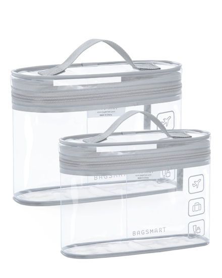 Picture of BAGSMART TSA Approved Toiletry Bag, 2 Pack Clear Makeup Cosmetic Bag Organizer, Quart Size Travel Bag for Toiletries, Carry-on Travel Accessories Essentials, Gray-2pcs