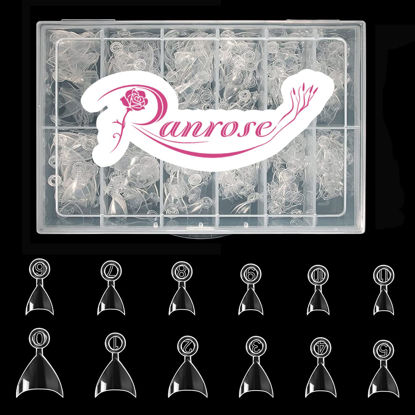Picture of Ranrose 600PCS Short Stiletto Half Cover Nails Tips Clear Short Almond Acrylic False Nail Tips 12 Sizes with Box
