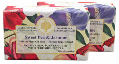 Picture of Wavertree & London Sweet Pea & Jasmine Scented Natural Soap (2 Bars), 7oz Moisturizing French Triple Milled Soap Bars enriched with shea butter - Pure Plant Oil Bath & Body Soap for All Skin Types
