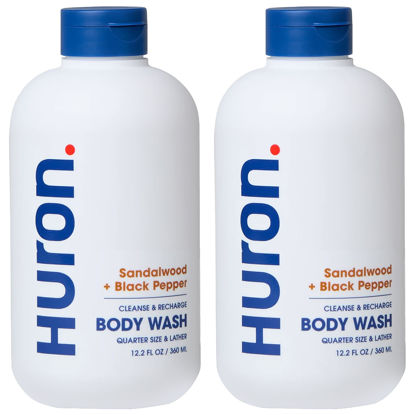 Picture of Huron Men’s Moisturizing Body Wash - Clean & Woody Scent of Sandalwood, Black Pepper, Cedarwood, & Amber - Made With Coconut Oil, Vitamin E & Witch Hazel - Vegan, Cruelty-Free - 12.2 fl oz (2 Pack)