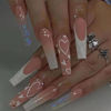 Picture of DANMANR Long Press on Nails Square French Fake Nails Full Cover Nude Acrylic False Nails for Women and Girls 24PCS (French Coffin Pink)