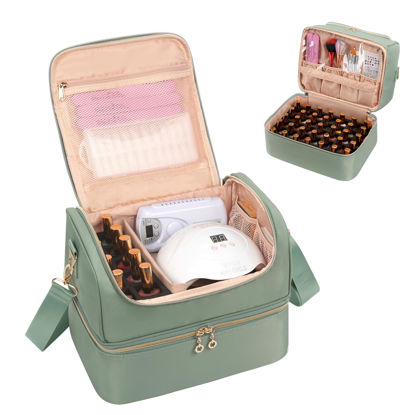 Picture of Nail Polish Organizer Case, Nail Supplies Storage Box Holds 45 Bottles Nail Polish & Nail Lamp, Travel Nail Tech Carrying Case, Nail Kit Bag For Nail Stuff & Manicure Tools
