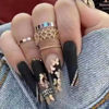 Picture of DANMANR Long Press on Nails Square French Fake Nails Full Cover Nude Acrylic False Nails for Women and Girls 24PCS (Black Gold Butterfly)