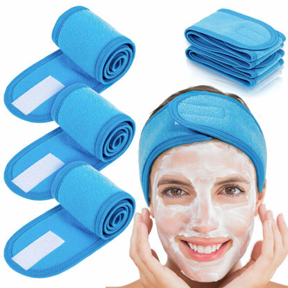 Picture of Whaline 4 PCS Spa Headband, Make up Hair Band, Stretch Terry Cloth Headband for Sport Yoga Shower (Blue)
