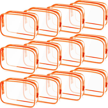 Picture of Weewooday 12 Pieces Clear Cosmetics Bag PVC Zippered Clear Toiletry Carry Pouch Cosmetic Makeup Bag Waterproof Makeup Vinyl Plastic Organizer Case for Vacation Bathroom(Orange,Small)