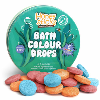 Picture of Honeysticks Bath Color Tablets for Kids - Non Toxic Bathtub Drops Made with Natural Ingredients and Food Grade Color - Fragrance Free - Fizzy, Brightly Colored Bathtime Fun, Great Gift - 36 Drops