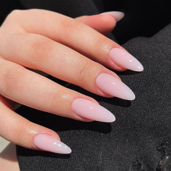 Picture of Gradient Nude Press on Nails Almond Medium, Pure Color Glossy Fake Nails Press Ons Almond Shape, Stick on Nails for Women and Girls Daily Wear in 24PCS