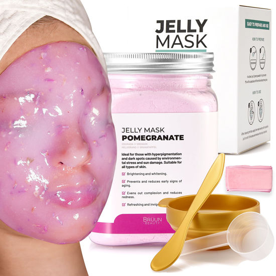 Picture of BRÜUN Jelly Mask Jar Pomegranate Peel-Off Face Care Rubber Mask | 23 fl oz Skin Care Moisturizing Gel Mask Jar Spa Set