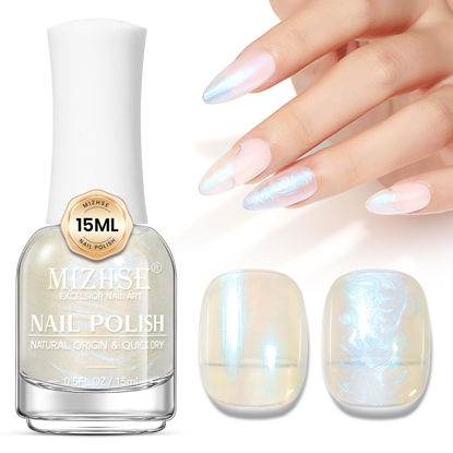 Picture of MIZHSE Nail Polish: 15Ml Mermaid Pearl Nail Polish Blue Aurora Effect Nail Polish, Fingernail and Toenail Polish Glossy Long Lasting Nail Polish Trendy DIY at Home Nail Gift Spree