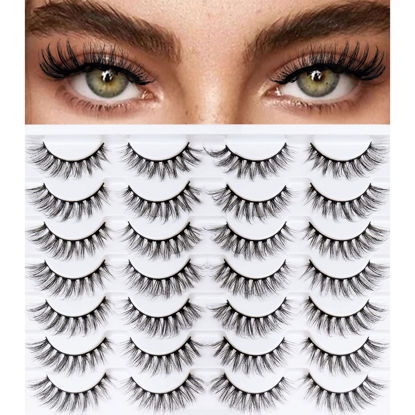 Picture of MilyBest Lashes Mink Eyelashes Wispy Fluffy D Curl Fake Eye Lashes Like Eyelash Extensions 14 Pairs Women Long Natural False Eyelashes Strips Pack