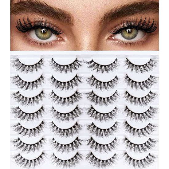 Picture of MilyBest Lashes Mink Eyelashes Wispy Fluffy D Curl Fake Eye Lashes Like Eyelash Extensions 14 Pairs Women Long Natural False Eyelashes Strips Pack