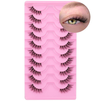 Picture of Half Lashes Natural Look Wispy Curly Cat Eye Cluster Lashes Fluffy 14 mm Clear Band Accent Short False Eyelashes that Look Like Extensions 10 Pairs by FANXITON