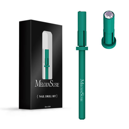 Picture of MelodySusie Small Crystal Top 3.1mm Mandrel Bit for Nails, 3/32'' Easy Off Nail Drill Bits for Sanding Bands, Suitable for Acrylic Nails Gel Manicures and Pedicures, Dark Green