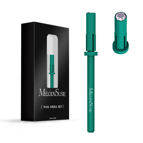 Picture of MelodySusie Small Crystal Top 3.1mm Mandrel Bit for Nails, 3/32'' Easy Off Nail Drill Bits for Sanding Bands, Suitable for Acrylic Nails Gel Manicures and Pedicures, Dark Green