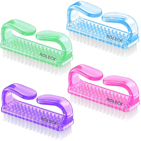 Picture of 4 Pcs Nail Brush for daily Use - 4 Different Kinds of Fingernail brush with Plastic Handle Nail brush for cleaning Fingernails - Easy to use Nail Scrub brush - Nail Cleaner Nail brushes for Hands Feet