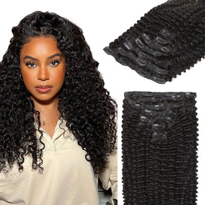 Picture of Lashey Hair Extensions Real Human Hair Clip ins 7pcs 120g Kinky Curly Clip in Hair Extensions 16 Inch Remy Human Hair Natural Black Clip in Hair Extensions Black Women