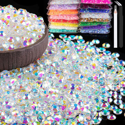Picture of 5000pcs 5mm Resin Rhinestones Bulk, Transparent AB Flatback Round Jelly Rhinestones Bedazzling Non Hotfix Crystal Gems Large Quantity Wholesale for DIY Crafts Clothes Tumblers Face Makeup Manicure