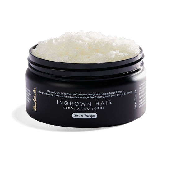 Picture of Bushbalm Ingrown Hair Exfoliating Scrub - Reduces Appearance of Ingrown Hairs and Helps with Underarm Bumps - Soothes Razor Bumps, Post Shave Redness and Itching - Sweet Escape 236 ml
