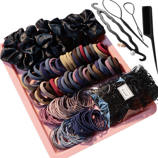 Picture of YANRONG 755PCS Hair Accessories for Woman Set Seamless Ponytail Holders Variety Hair Scrunchies Hair Bands Scrunchy Hair Ties For Thick and Curly (Mix)