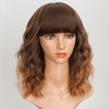 Picture of AISI HAIR Synthetic Wavy Curly Bob Wig with Bangs Ombre Brown to Auburn Brown Wig Short Hair for Women Synthetic Heat Resistant Bob Wigs