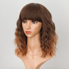 Picture of AISI HAIR Synthetic Wavy Curly Bob Wig with Bangs Ombre Brown to Auburn Brown Wig Short Hair for Women Synthetic Heat Resistant Bob Wigs