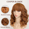 Picture of AISI HAIR Synthetic Wavy Curly Bob Wig with Bangs Cooper Blonde Short Wavy Hair for Women Synthetic Heat Resistant Bob Wigs