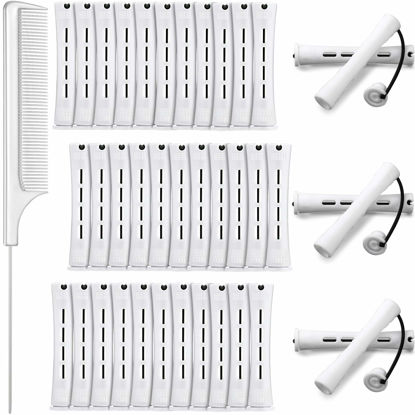 Picture of 36 Pieces Cold Wave Rod Hair Perm Rods Hair Rollers Perming Rods Curlers with Steel Rat Tail Comb for Hairdressing Styling (White, 0.63 Inch)