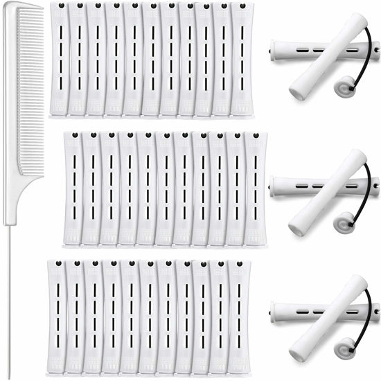 Picture of 36 Pieces Cold Wave Rod Hair Perm Rods Hair Rollers Perming Rods Curlers with Steel Rat Tail Comb for Hairdressing Styling (White, 0.63 Inch)