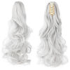 Picture of FELENDY Ponytail Extension Claw 18" 20" Curly Wavy Straight Clip in Hairpiece One Piece A Jaw Long Pony Tails for Women Grey Silver
