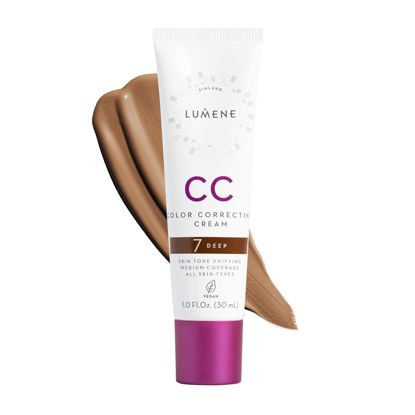 Picture of Lumene Color Correcting CC Cream - Lightweight Foundation - Medium Coverage - Redness Reducing Face Makeup for a Glowing Complexion - Vegan Formula + Suitable for All Skin Types - Deep (1 fl oz)