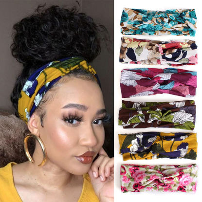 Picture of XTREND 6 Pcs Women's Headbands Twisted Cross Elastic Headbands Yoga Workout Headbands Non-Slip Sweat Soft Headbands Solid Color Simple Versatile Hair Accessory Headbands