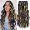 Picture of ALXNAN Clip in Hair Extensions for Women, Black Mix Blonde Long Wavy Hair Extensions Clip Ins 4PCS 20 Inch Synthetic Soft and Natural Thick Hair Pieces for Women