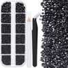 Picture of One Pack 2000 Pcs of Flatback Round Black Rhinestones 6 Sizes (1.5-6 mm) with Nail Art Rhinestone Picker Pencil And Tweezers For DIY And Salon Use