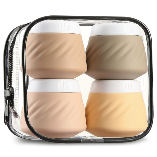Picture of Gemice Travel Containers for Toiletries, Silicone Cream Jars TSA Approved Travel Size Containers with Clear Bag, Leak-proof Travel Accessories with Lid for Cosmetic Face Body Hand Cream (4 Pack)