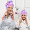 Picture of Basumee Microfiber Hair Towel Wrap for Kids 2 Pack Rapid Drying Hair Towel with Button Hair Turbans for Wet Hair Wraps Head Towel Wrap for Women and Girls, Blue and Purple Love
