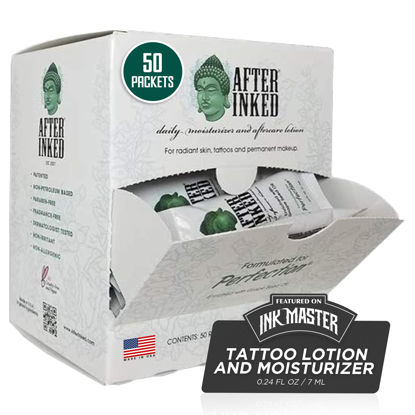 Picture of After Inked Tattoo Aftercare Lotion - Tattoo Moisturizer, As Seen on INK MASTER, 7ml Tattoo Balm, Ink Hydration Tattoo Aftercare Kit, Reclosable Pillow Pack (50-Pack)