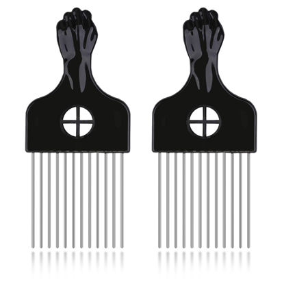 Picture of 2 Pack Afro Comb and Metal Wig Detangler - Braid Styling Comb for Detangling and Styling Hair, Hair Pick