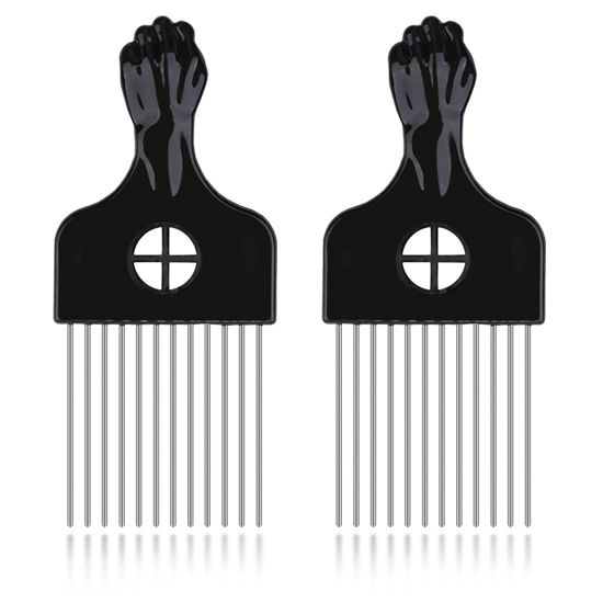 Picture of 2 Pack Afro Comb and Metal Wig Detangler - Braid Styling Comb for Detangling and Styling Hair, Hair Pick