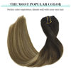 Picture of DOORES Clip in Hair Extensions Real Human Hair Balayage Dark Brown Fading to Chestnut Brown and Dirty Blonde 20 Inch 7pcs 120g Real Hair Extensions Straight Extensions Human Hair Natural