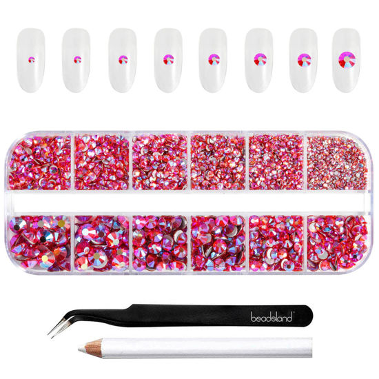 Picture of Beadsland Rhinestones for Makeup,8 Sizes 2500pcs Orange AB Flatback Rhinestones Face Gems for Nails Crafts with Tweezers and Wax Pencil,Hyacinth AB,SS4-SS30
