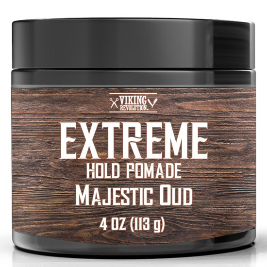 Picture of Viking Revolution Majestic Oud Hair Pomade for Men - Extreme Hold Hair Gel for Men Water Based - Mens Pomade Extra Firm Mens Hair Pomade Strong Hold - High Shine Mens Hair Cream (4oz)